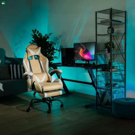 Irodai/gamer fotel, fekete/fehér/bézs, OZGE 2 NEW