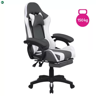   Irodai/gamer szék RGB LED világítással, fekete/fehér, JOVELA