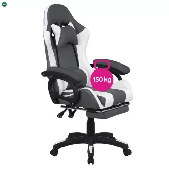   Irodai/gamer szék RGB LED világítással, fekete/fehér, JOVELA
