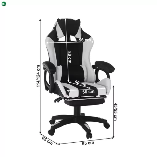 Irodai/gamer szék RGB LED világítással, fekete/fehér, JOVELA