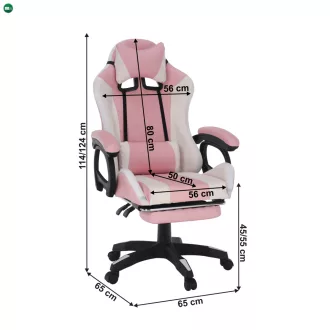   Irodai/gamer szék RGB LED világítással, rózsaszín/fehér, JOVELA