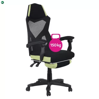 Irodai/gamer szék, fekete/zöld, teherbírás 150 kg, JORIK
