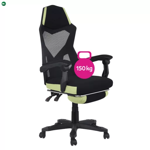 Irodai/gamer szék, fekete/zöld, teherbírás 150 kg, JORIK