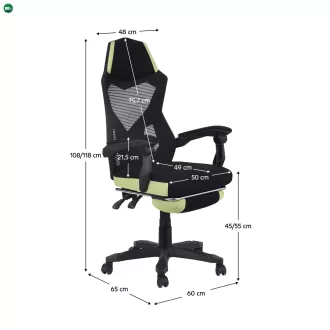 Irodai/gamer szék, fekete/zöld, teherbírás 150 kg, JORIK
