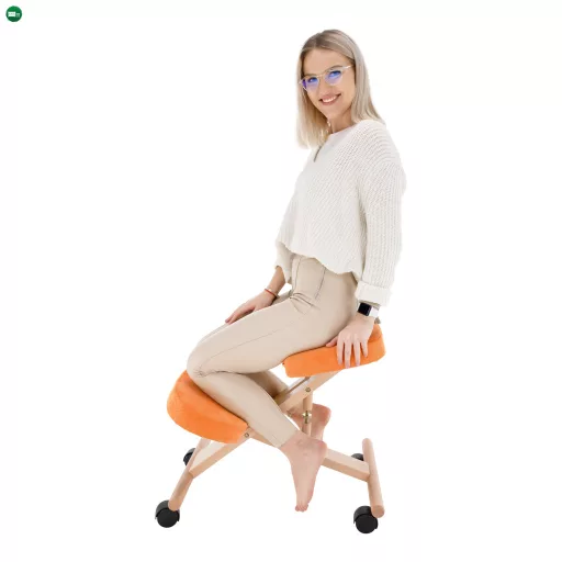 Ergonomikus térdelőszék, narancs/bükkfa, FLONET