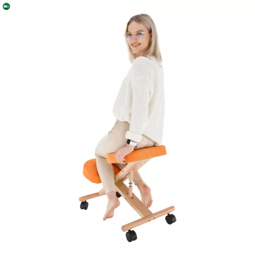 Ergonomikus térdelőszék, narancs/bükkfa, FLONET