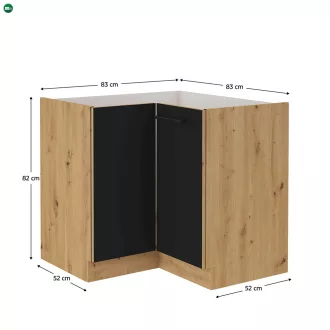   Alsó sarokszekrény, matt fekete/artisan tölgy, MONRO 90/90 DN 1F BB
