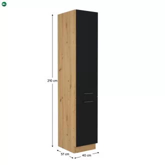   Élelmiszer szekrény, matt fekete/artisan tölgy, MONRO 40 DK-210 2F
