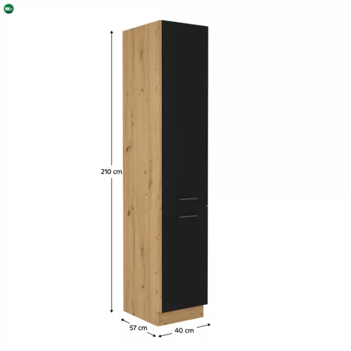 Élelmiszer szekrény, matt fekete/artisan tölgy, MONRO 40 DK-210 2F