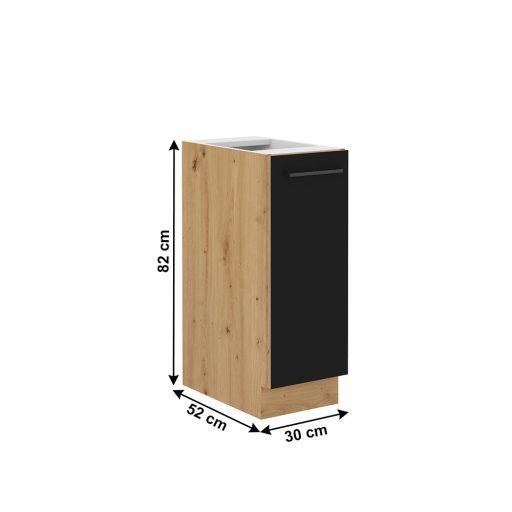 Alsó szekrény fém kosárral, matt fekete/artisan tölgy, MONRO 30 D CARGO