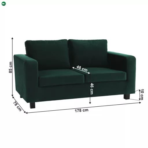Teljesen kárpitozott heverő, 3-as ülés, smaragd szövet, LUANA