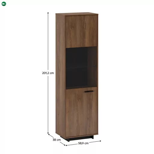 Vitrin, bolzano tölgy/fekete, balos, DELIS A1