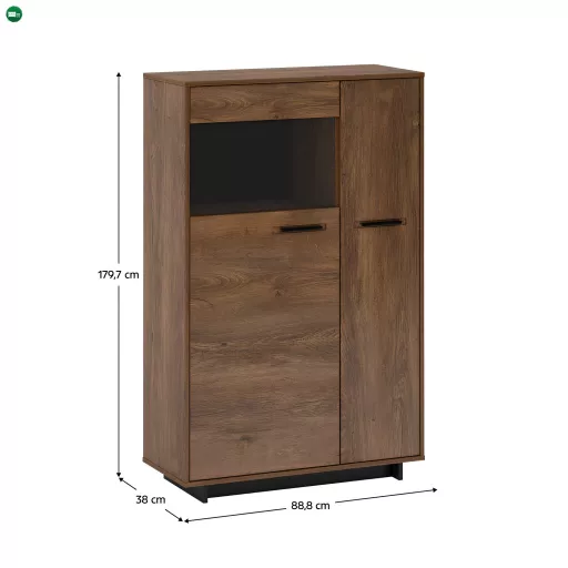 Komód/Vitrin, bolzano tölgy/fekete, balos, DELIS C1