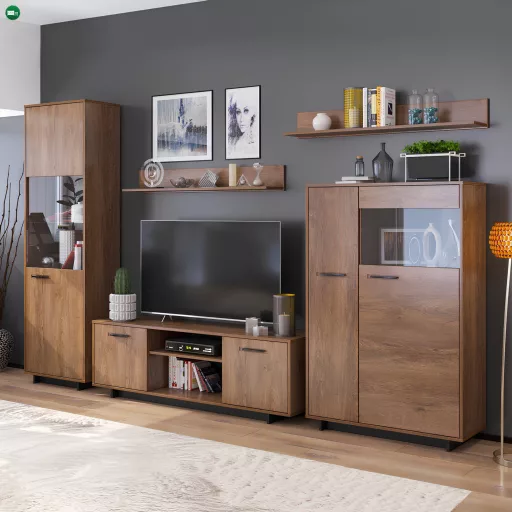 Komód/Vitrin, bolzano tölgy/fekete, jobbos, DELIS C2