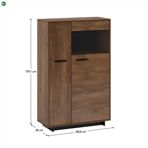 Komód/Vitrin, bolzano tölgy/fekete, jobbos, DELIS C2