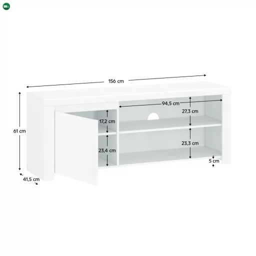 TV asztal 1D/160, fehér fényes, LINDY