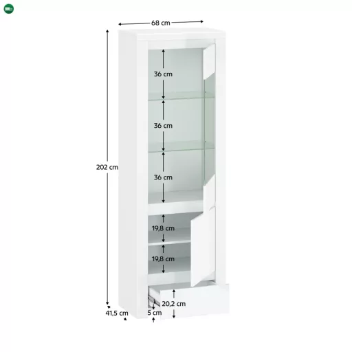 Vitrin 1D1W1S, fehér fényes, LINDY