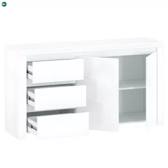 Komód 2D3S, fehér fényes, LINDY