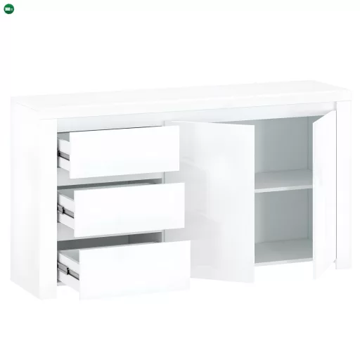 Komód 2D3S, fehér fényes, LINDY