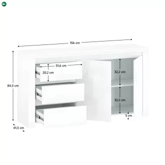 Komód 2D3S, fehér fényes, LINDY