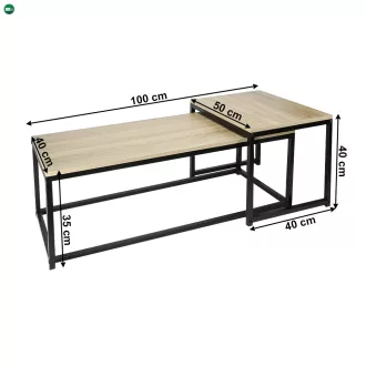   2 dohányzóasztal szett, tölgy sonoma/fekete, KASTLER NEW TYP 2