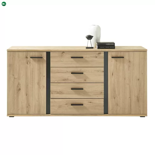 Komód, artisan tölgy/fekete, KANODE