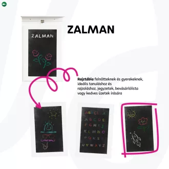   Összecsukható asztal falhoz, krétás táblával, fehér, ZALMAN