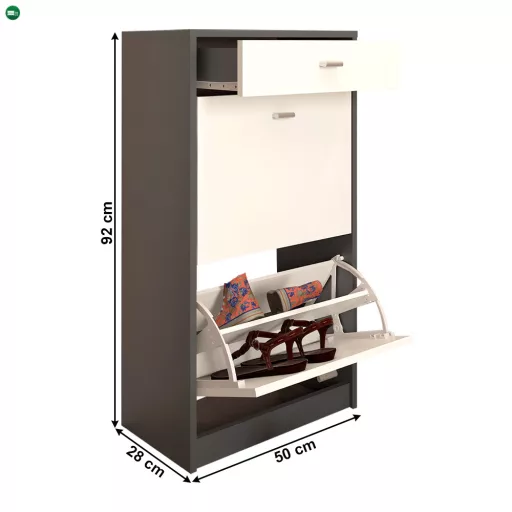 Kétrészes cipősszekrény, fehér/grafit, VIVAT NEW TYP 1