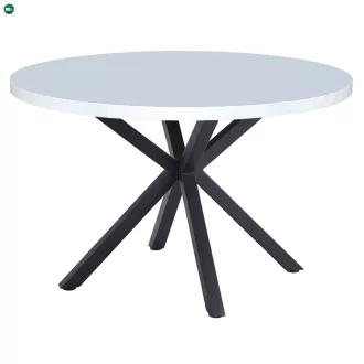 Étkezőasztal, fehér matt/fekete, átmérő 120 cm, MEDOR