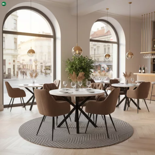 Étkezőasztal, fehér matt/fekete, átmérő 120 cm, MEDOR