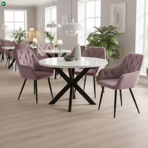 Étkezőasztal, fehér matt/fekete, átmérő 120 cm, MEDOR