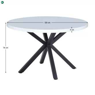 Étkezőasztal, fehér matt/fekete, átmérő 120 cm, MEDOR