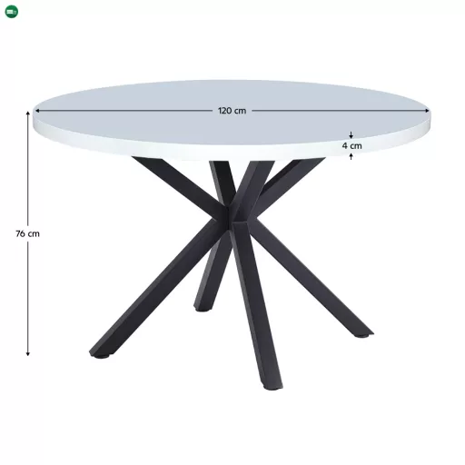 Étkezőasztal, fehér matt/fekete, átmérő 120 cm, MEDOR