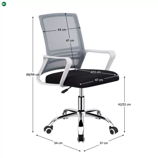 Irodai szék, hálószövet szürke/szövet fekete/műanyag fehér, APOLO 2 NEW