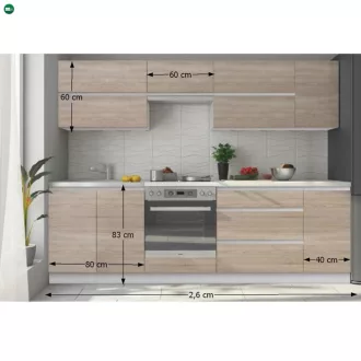 Elemes konyhabútor 2,6m, fehér/tölgy sonoma, LINE NEW