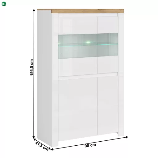 Vitrin 2D2W, fényes fehér/wotan tölgy, VILGO