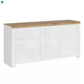 Komód 2D3S, fényes fehér/wotan tölgy, VILGO