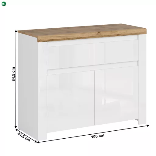Komód 2D1S, fényes fehér/wotan tölgy, VILGO