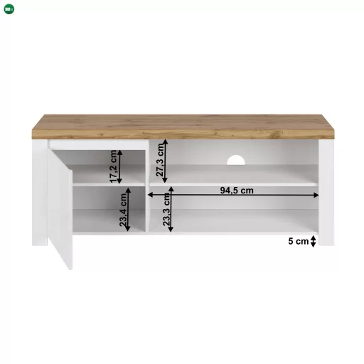 TV asztal 1D/160, fényes fehér/wotan tölgy, VILGO