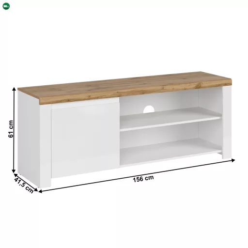 TV asztal 1D/160, fényes fehér/wotan tölgy, VILGO