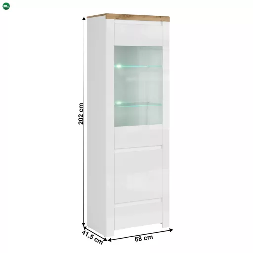 Vitrin 1D1W1S, fényes fehér/wotan tölgy, VILGO