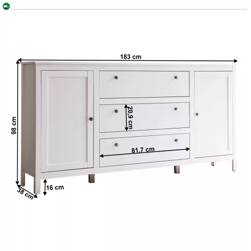 Komód 2D3S, fehér, OLJE