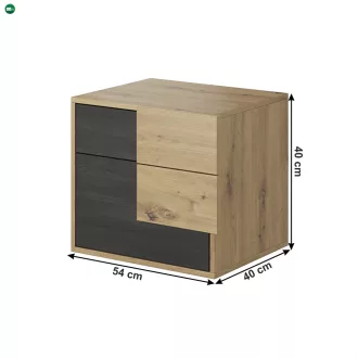   Éjjeliszekrény, fekete norvég fenyő/artisan tölgy, BAFRA