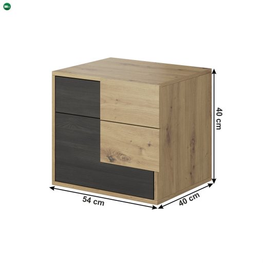 Éjjeliszekrény, fekete norvég fenyő/artisan tölgy, BAFRA