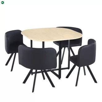 Étkező szett 1+4, tölgy/fekete, BEVIS NEW