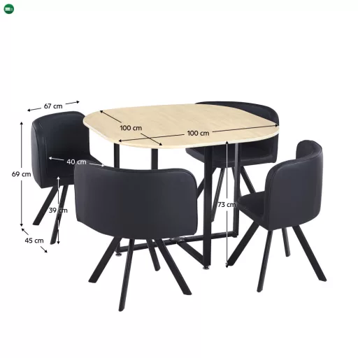 Étkező szett 1+4, tölgy/fekete, BEVIS NEW