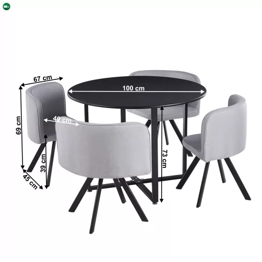 Étkező szett 1+4, fekete/világosszürke, BEVAN NEW