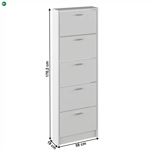 Cipősszekrény, 5 soros, fehér, MOBI 15