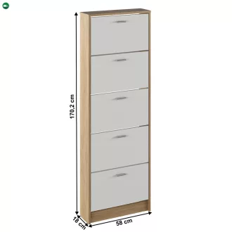 Cipősszekrény, 5 soros, sonoma tölgy/fehér, MOBI 15