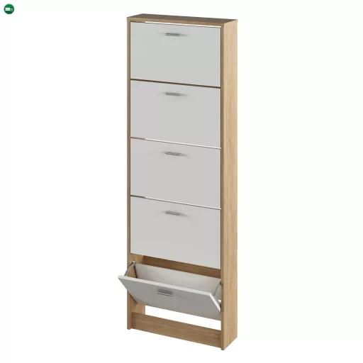 Cipősszekrény, 5 soros, sonoma tölgy/fehér, MOBI 15